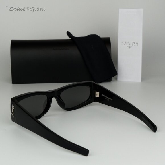 NEW Saint Laurent SLM140/F 002 Black Grey Silver Mirror Rectangle Sunglasses - Picture 11 of 12